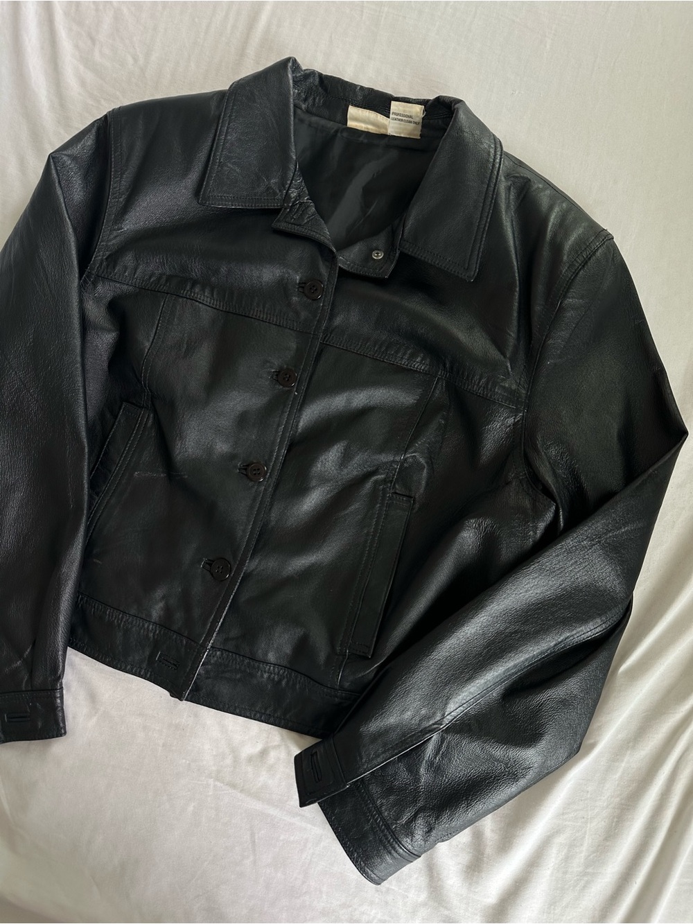 Vintage 100% Leather Newport News Black Women's Button Front Jacket - Picture 6 of 12